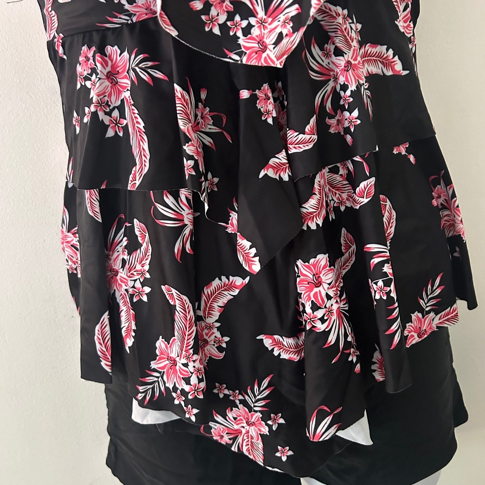 Womens Two-Piece Tank Boy Short Floral Ruffle Adjustable Padded Swimsuit Large - Picture 3 of 9